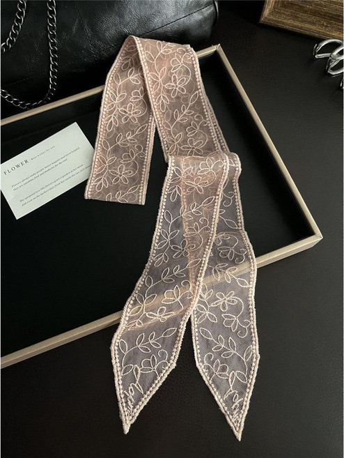 法式蕾絲刺繡長條絲巾