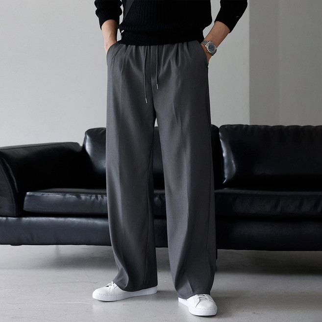 베이직바이블 남자 와이드팬츠 투턱 슬랙스 바지 남성 정장바지 밴딩 세미와이드