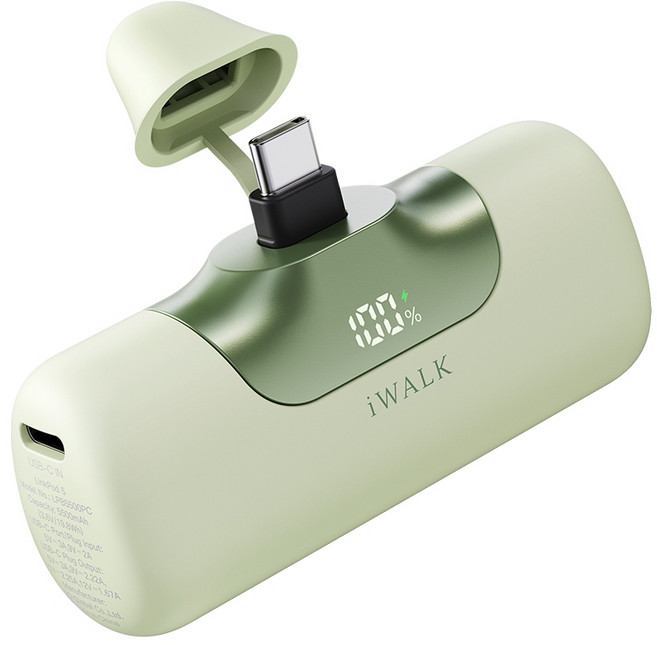 iWALK 六代 20W快充 5500mAh 口袋直插式行動電源 Type-C接頭 數顯電量, Type-C接頭-綠色