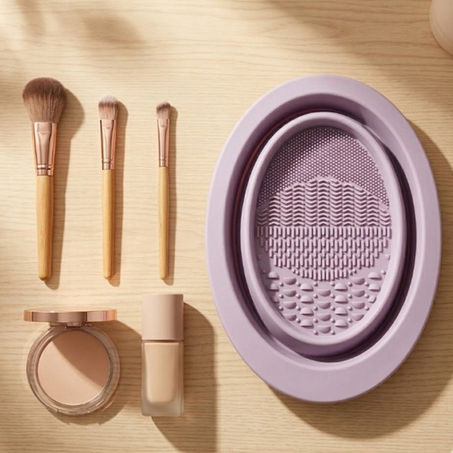 [별별창고] 메이크업 브러쉬 세척패드 실리콘 퍼프 빨래판 랜덤색상 휴대 접이식 세척기, 1개, 브러쉬세척패드 퍼플