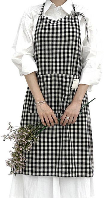 엣모스트 체크 길이조절 목걸이형 면 예쁜 원피스 앞치마, 1개, 블랙