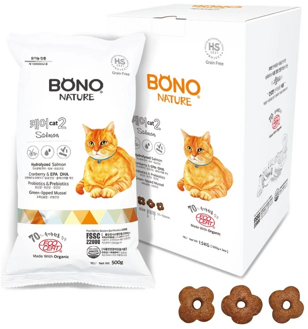 보노네이처 전연령 케어캣2 피부 앤 요로 고양이 사료 3p, 1.5kg, 1개, 연어 - 쿠팡