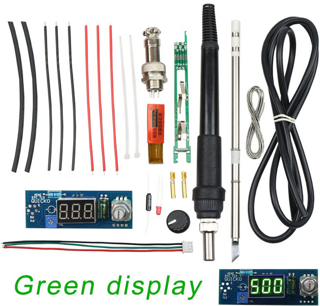 전기 장치 HAKKO T 2 핸들 용 디지털 납땜 인두 스테이션 온도 컨트롤러 키트 LED 진동 스위치가있는 DIY, Green display kit, 1개