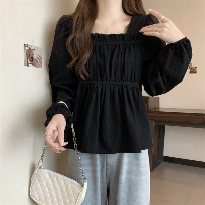 비아이와이 여성 봄 가을 스퀘어넥 오버핏 긴팔 블라우스 DH919