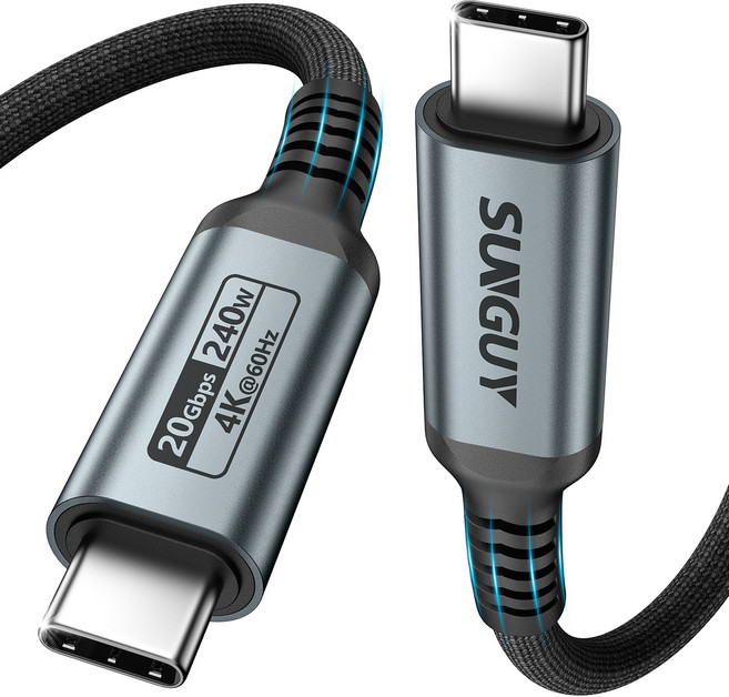 SUNGUY USB C to C타입 고속 충전 케이블 240W 20Gbps 4K@60Hz 영상 출력, 1개, 그레이, 3m