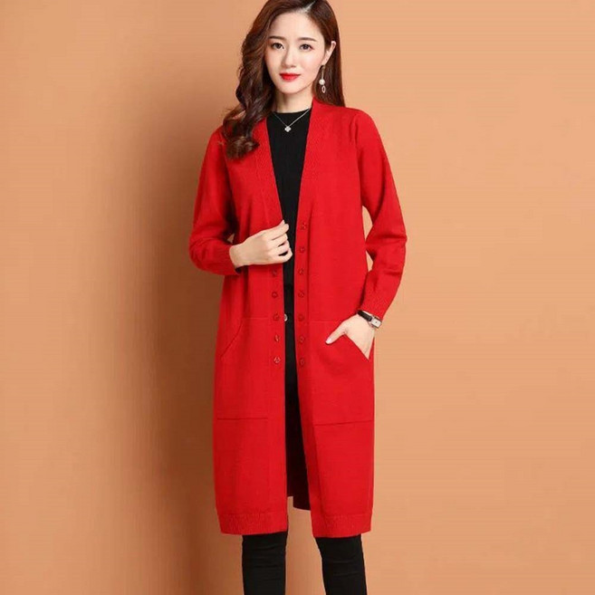 TKX 여성 가을 겨울 기본 긴팔 니트 롱 가디건 심플 간편 디자인 실용적인 어우터