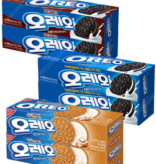 오레오 화이트크림 100g 2개+초코크림 100g 2개+시나몬 번 80g 2개/과자 쿠키, 1개