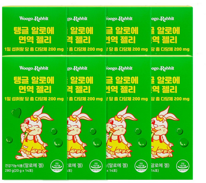 우고래빗 탱글 알로에 겔 이뮨 면역 젤리 스틱 14포, 280g, 8개