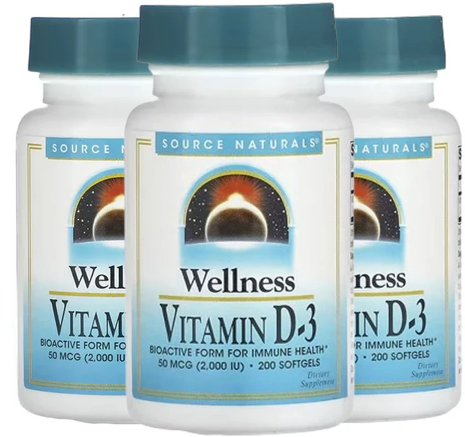 소스네츄럴스 웰니스 비타민D-3 50mcg(2 000IU) 200소프트젤, 3팩 - 쿠팡