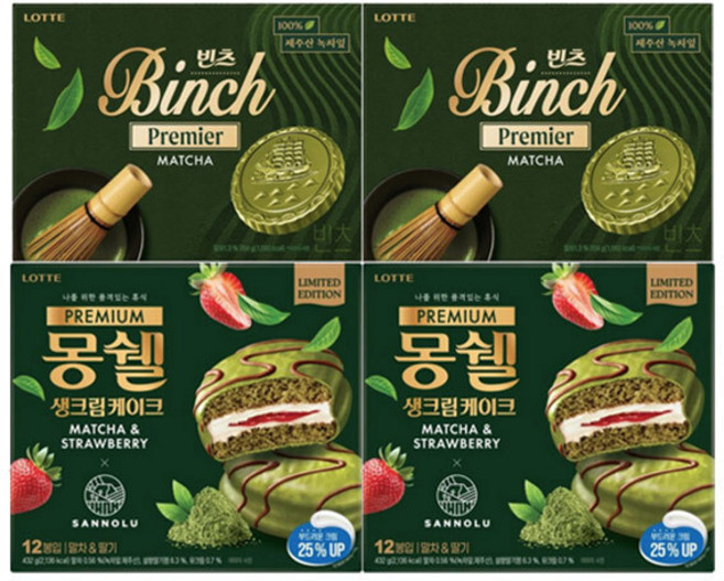 롯데 프리미엄몽쉘 말차딸기+빈츠말차, 1세트, 1.296kg