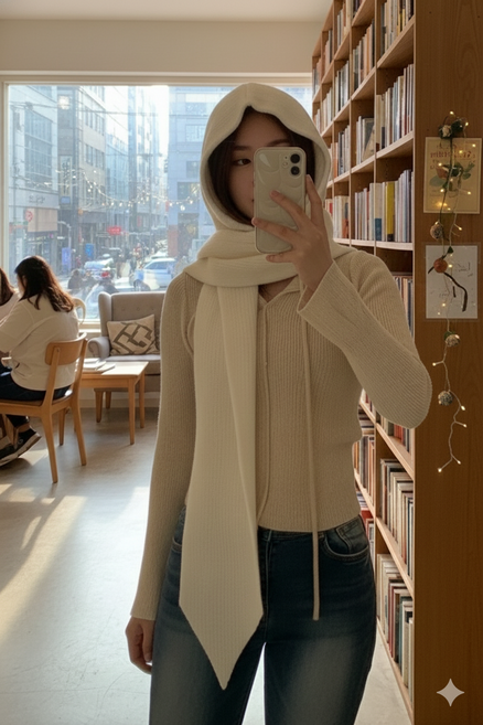 후드 머플러 어부바 기본 니트 어깨숄 목도리 바라클라바 599, 아이보리, 1개