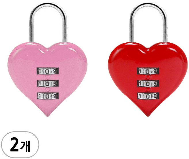 미니번호자물쇠 하트형 2개, 핑크, 레드, 1세트