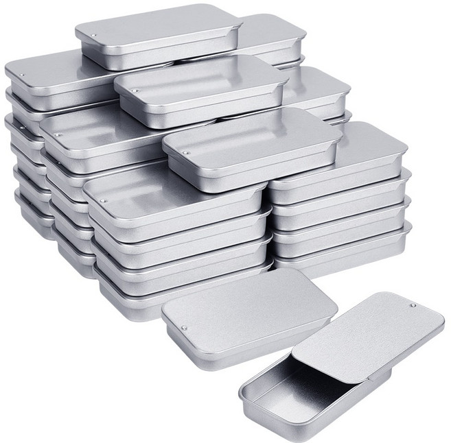 슬라이드 오픈 철제 상자 메탈 수납함 악세사리 보관함 휴대용 케이스 DIY 핸드메이드 부자재 선물 보관 사무용 수납, 은색, 80개