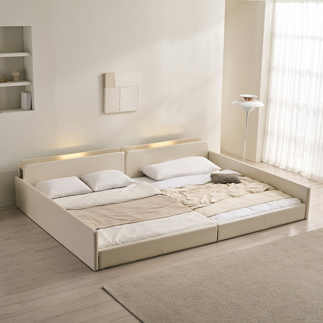 삼익가구 해온 LED 저상형 가죽 패밀리 침대, 03. 아이보리 가드형 _본넬매트 포함