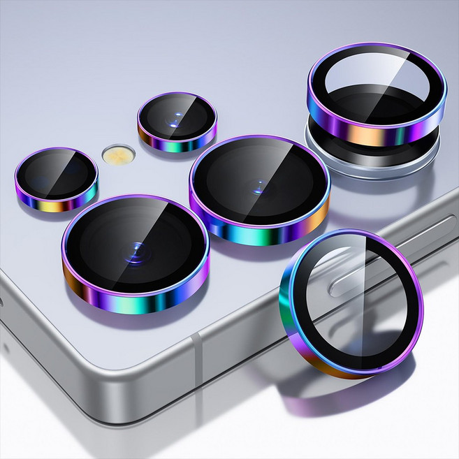 모더나이스 갤럭시 S25/S26 울트라 카메라 렌즈 보호필름 메탈 링 강화유리 2개입 오로라, 1세트