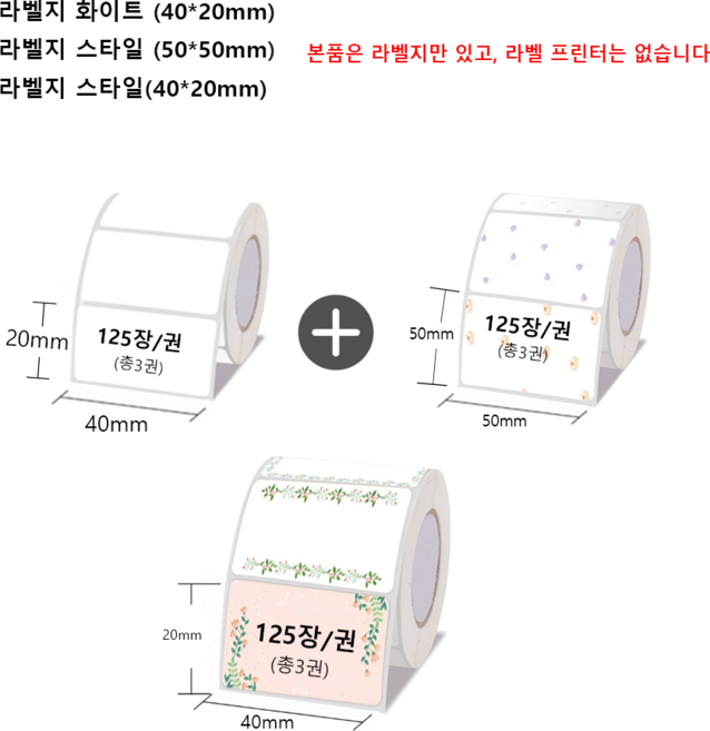 Ablemark 라벨 프린터기 스티커 라벨지포함 고속인쇄 바코드 생성 큐알코드 스캔 가능, 1세트, 라벨지 5스타일 3롤(40*20mm)