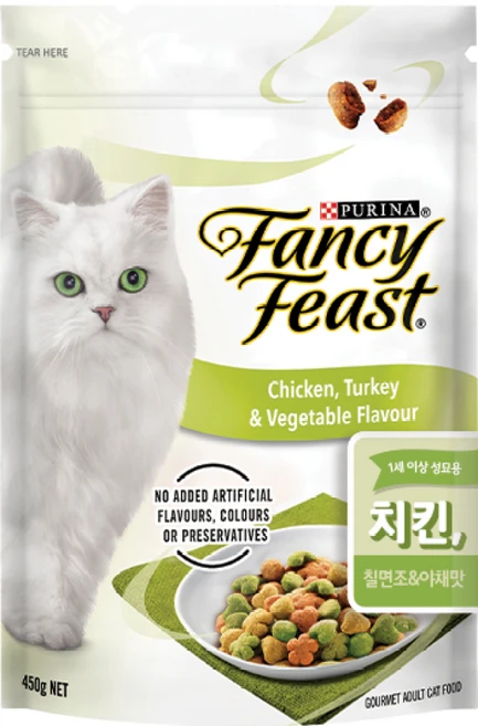 팬시피스트 어덜트 고양이 건식사료, 닭+칠면조, 450g, 2개 - 쿠팡