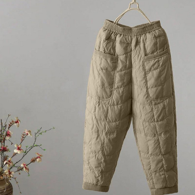 여성 누빔 패딩팬츠 겨울 도톰 와이드 배기 면바지 따뜻한 방한바지 루즈핏