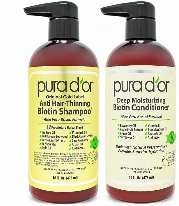퓨라도르 오리지널 골드 라벨 비오틴 샴푸 컨디셔너 세트 각473ml, 1개