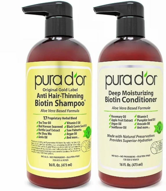 퓨라도르 오리지널 골드 라벨 비오틴 샴푸 컨디셔너 세트 각473ml, 1개 - 쿠팡