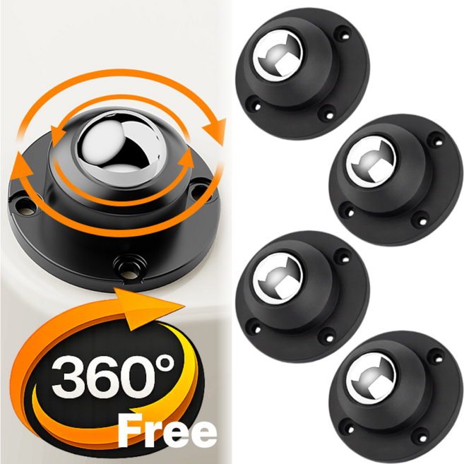 다살래 이동식 왕눈 롤러 바퀴 무타공 부착형, 4개, 블랙