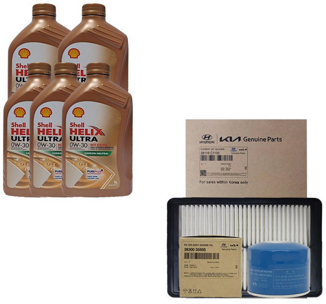 그랜저 IG 2.4 하이브리드 쉘 힐릭스 울트라 ECT C2/C3 0W30(5L) 순정 필터 엔진오일세트 35505-C1100, 1개