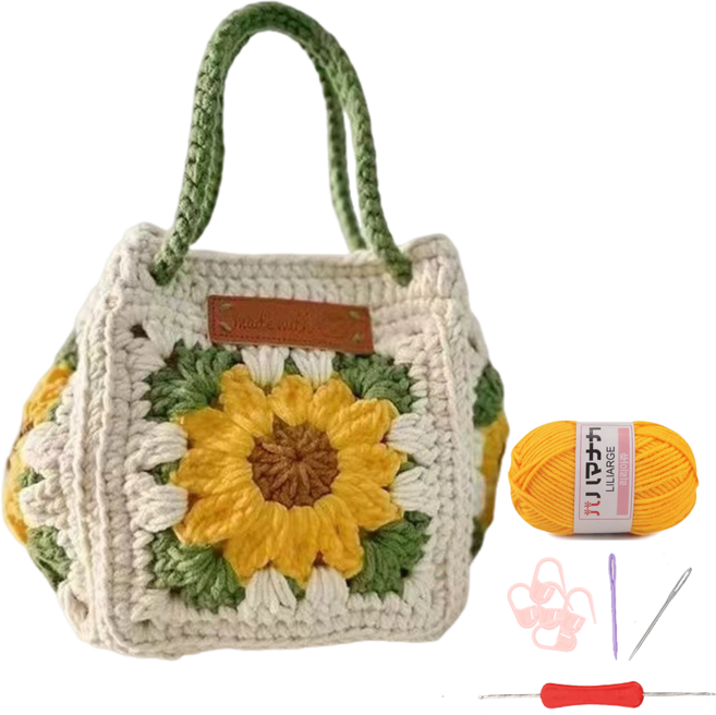 토트백 DIY 손뜨개질 가방 숄더백 비완제품은 직접 제작해야 합니다., 해바라기, 1개