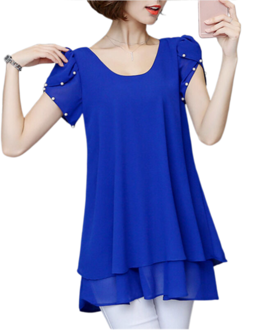 여성용 진주 쉬폰 블라우스 빅사이즈