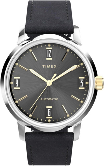 Timex Marlin Automatic 남성용 시계 40mm 블랙 투피스 가죽 퀵 릴리즈 다이얼 스테인리스 스틸 케이스 TW2W33900 블랙/블랙/스테인리스 브레이슬릿