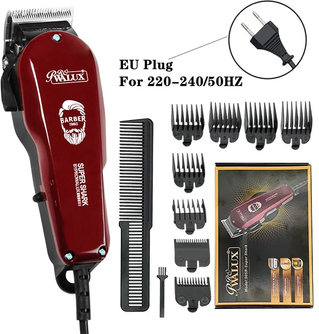 WALUX AC220-240V 헤어 클리퍼 10W 트리머 홈 맨 면도기 2M 케이블 커팅 머신 8 가드 빗, 02 EUPlug905
