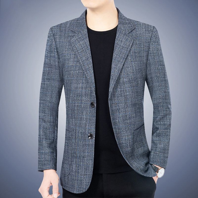 AOKADA 남자 슬림핏 스판 여름 레저 캐주얼 두버튼 오피스룩 결혼식 하객룩 비즈니스 면접 데일리 자켓 양복 상의 중년 남성 정장