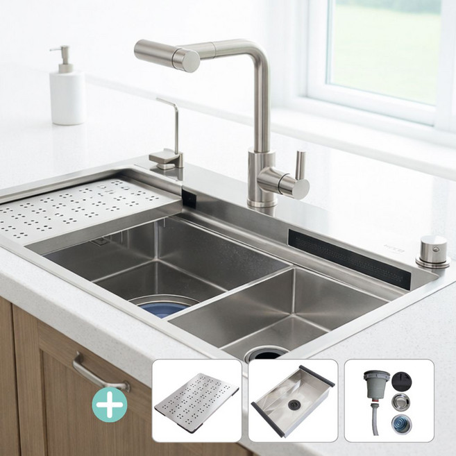 [전국설치가능] 백조 프리미엄 2단 폭포수전 내장 싱크볼 세트 RECO85W, 1개