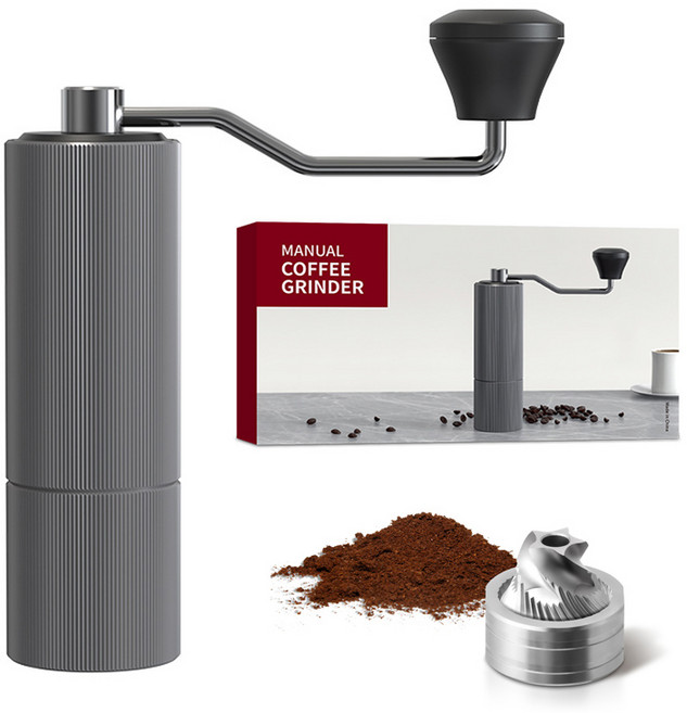PYHO 수동커피그라인더 스테인리스 스크럽헤드 커피 그라인더 분말 두께 조절 가능, 클래식실버