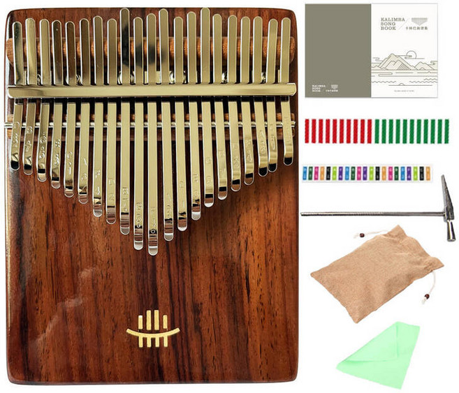 칼림바 Hluru 17 Key Walnut Kalimba Professional 21 Resonator 엄지 피아노 손가락 초보자를위한 로즈 우드 Mbira, rosewood 21 keys