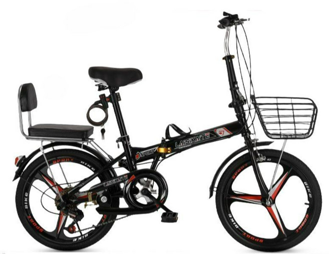 유아동승자전거 20인치 등하원 출퇴근 2인용 접이식 자전거, 20 인치, 변속 블랙, 1개