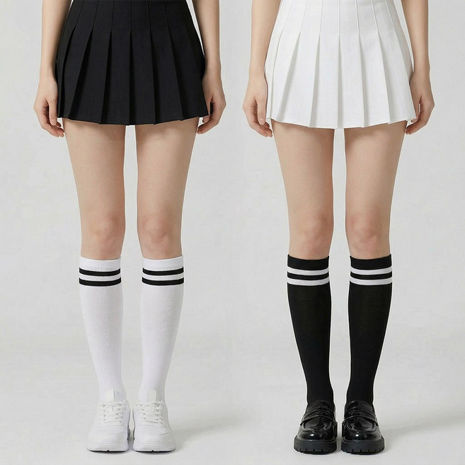 더간다 골프스타킹 사계절 투톤 착시 스타킹 2개, 착시 블랙 화이트, 1세트