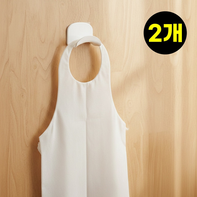 무타공 일회용 앞치마 걸이 식당 업소용 접착식 옷걸이 거치대 부직포 다용도 걸이대 고리, 화이트, 2개