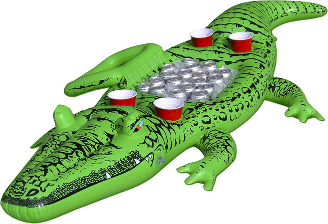 고플로츠 고퐁 자이언트 파티 게이터 쿨러 및 컵 홀더와 함께 떠다니는 악어 길이 6피트 이상