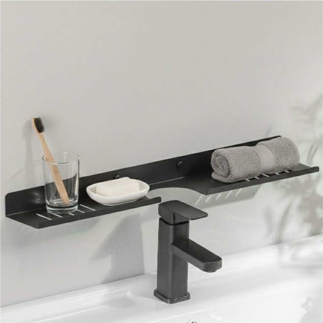 마벨인홈 무타공 세면대 수전 물빠짐 주방 욕실선반 굴곡U자형, 다크그레이, 1개