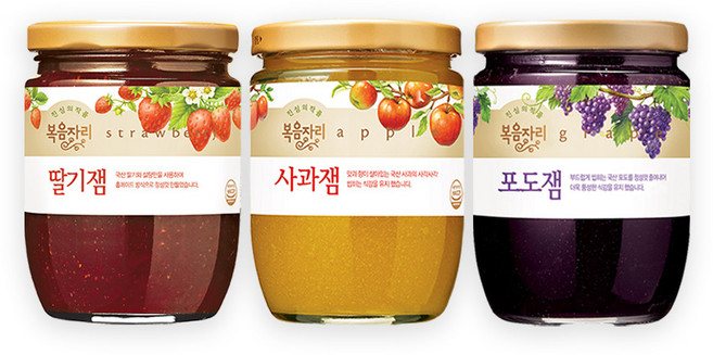 복음자리 과일잼 3개세트(딸기/사과/포도/5가지베리잼 외), 19)딸기500g+딸기500g+5베리350g