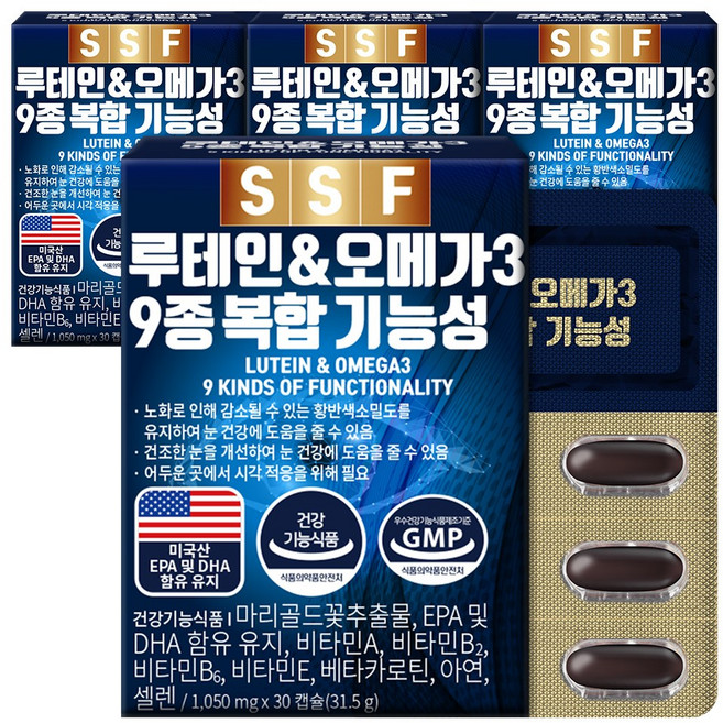 순수식품 루테인 오메가3 4박스(120캡슐) 4개월분, 30정, 4개