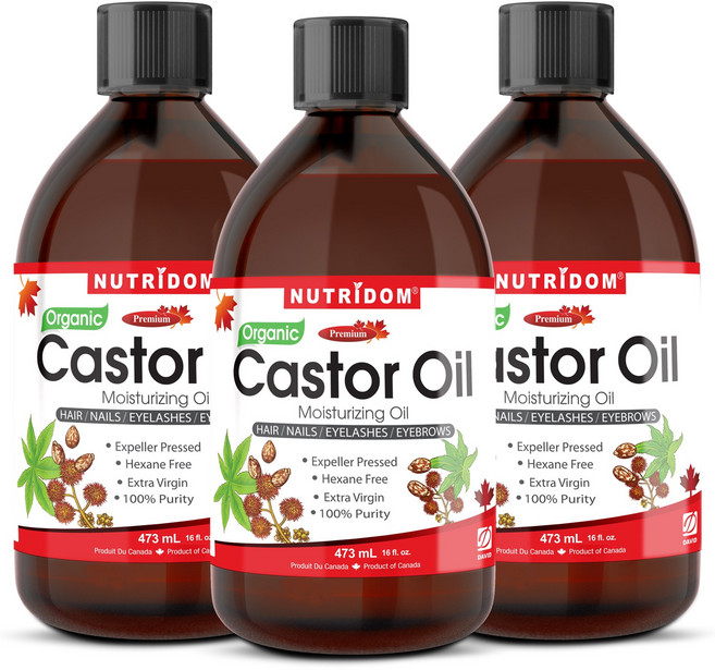(2병특가) 뉴트리돔 100% 유기농 캐스터 오일 Organic Castor Oil 피마자오일 피마자유 속눈썹 눈썹 모발 및 피부용 473ml 캐나다 직구, 3개