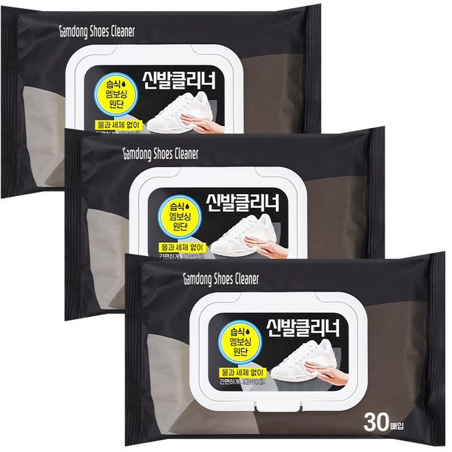 감동 신발클리너 클리닝 티슈 30매입 / 슈즈클리너, 3개, 화이트