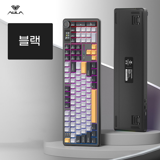 Aula 독거미 F108 pro 유무선 기계식 키보드 풀배열 디스플레이, 제조사축, 블랙_청우축
