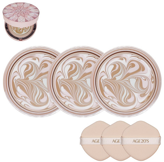 에이지투웨니스 최신상 에센스 팩트 더 블루밍 21호 리필 라이트 베이지 SPF50+ / PA++++, 3개