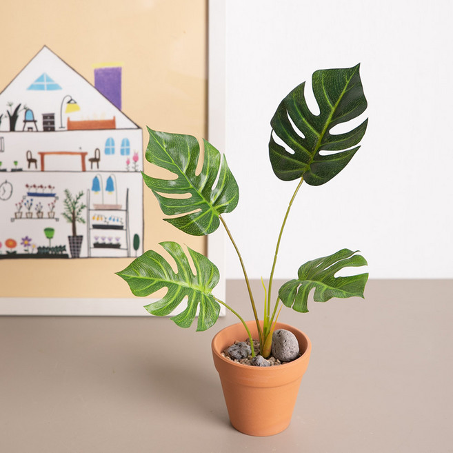 몬스테라 조화 화분 set 34cm (DIY) 인테리어 식물 테이블 장식 소품 꾸미기, 단품, 1개