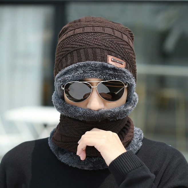 모자 목도리 일체형 야외 가을 겨울 모자 남녀 동형 털모자 자전거 두께 보온 비니 투피스