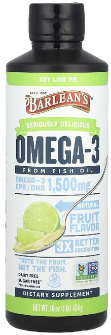 Barlean's Key 오메가3 피쉬오일 1500mg EPA DHA 라임파이 454g, 1개, 453.6g