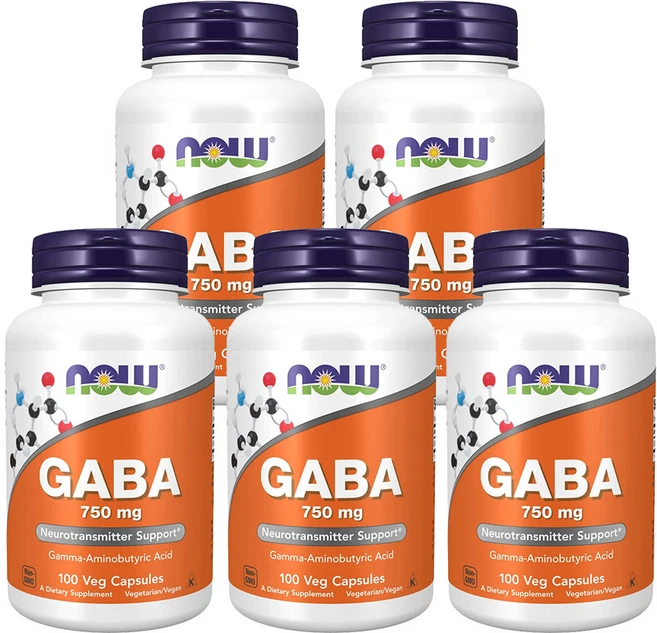 Now Foods 5개 가바 GABA 750 mg 아미노산 100 베지캡슐, 100정 - 쿠팡