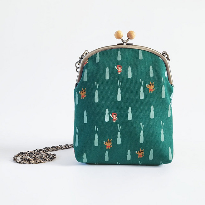 Boing Boing檜木釦手機包 口金包小廢包 防潑水 綠色 小紅帽大野狼 斜背包側背包, 一般包裝
